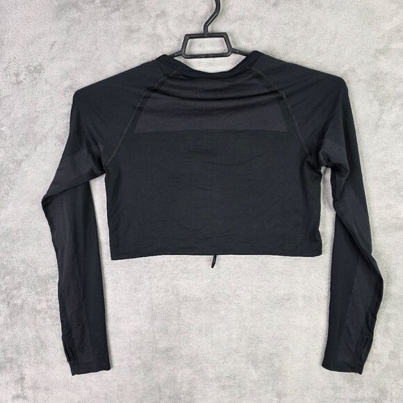 Womens Gymshark Black Training Crop Top Long Sleeve Drawstring Hem Polyester S - Picture 6 of 9